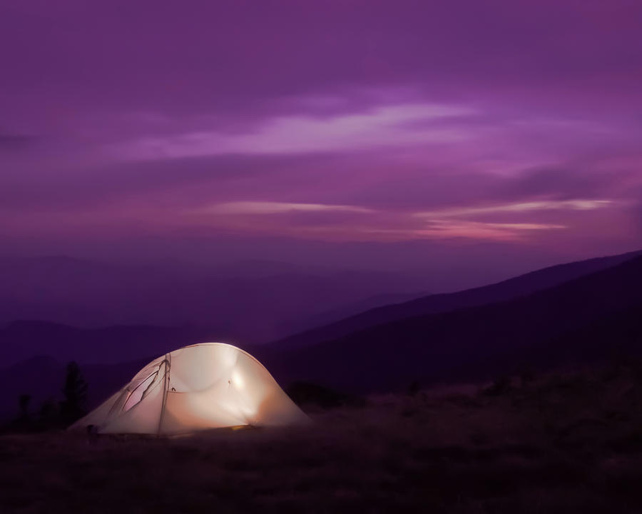 Lit up tent at Sunset Photograph by Kelly VanDellen