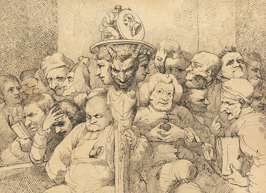 Literary Characters Assembled Around the Medallion of Shakespeare Drawing by John Hamilton Mortimer