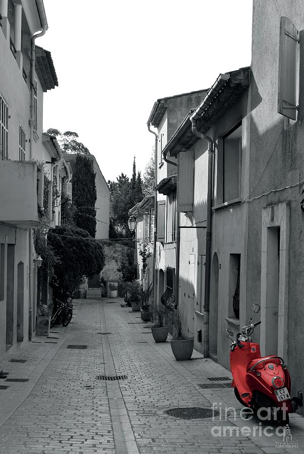 Little street red scooter Saint-Tropez Photograph by Tom Vandenhende