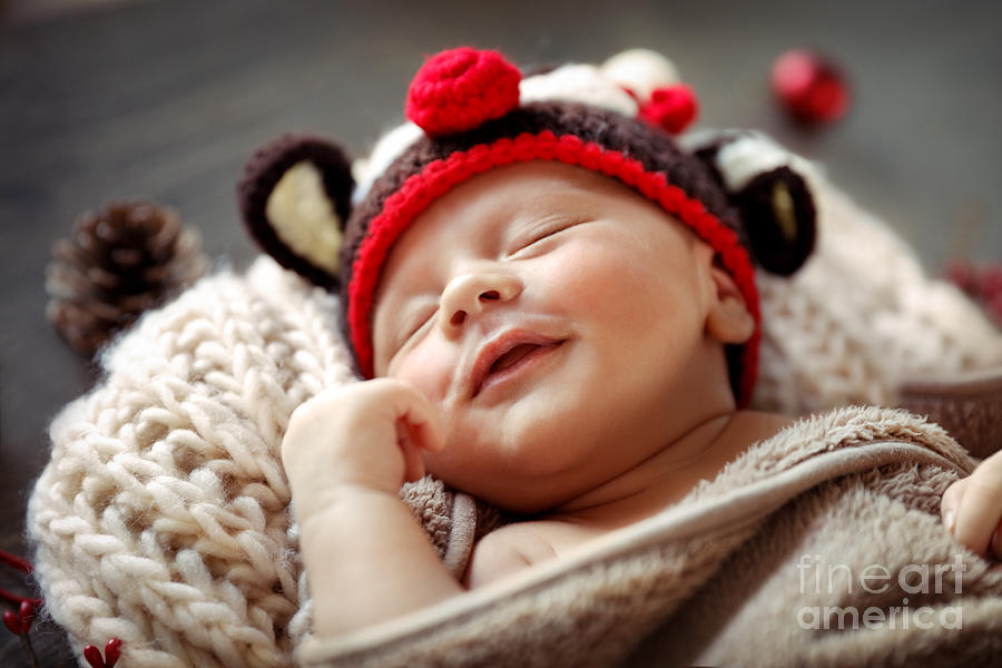 Little baby sleeping in Christmas costume Photograph by Anna Om