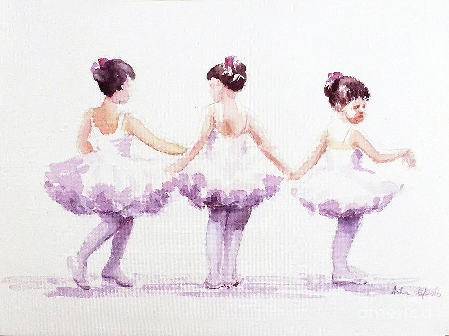 Little Ballerinas-3 Painting by Asha Sudhaker Shenoy