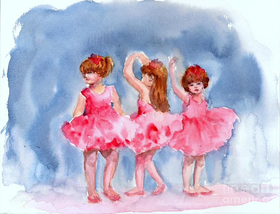 Little ballerinas Painting by Asha Sudhaker Shenoy