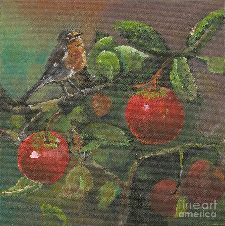 Little Bird in the Apple Tree Painting by Jan Dappen