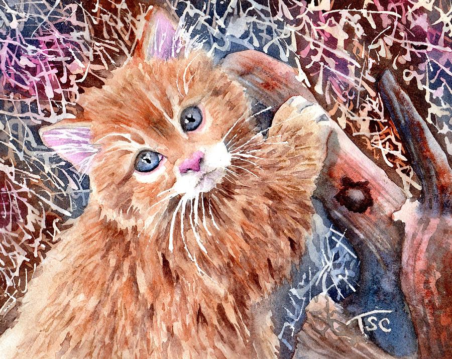 Little Blue-eyed Kitty Looking Up at Me Painting by Tammy Crawford