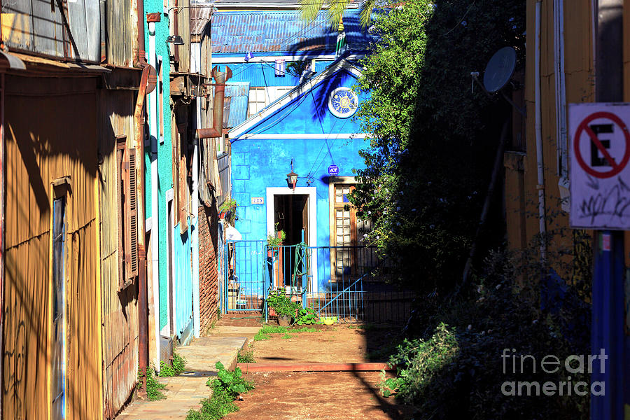 City Photograph - Little Blue House in Valparaiso Chile by John Rizzuto