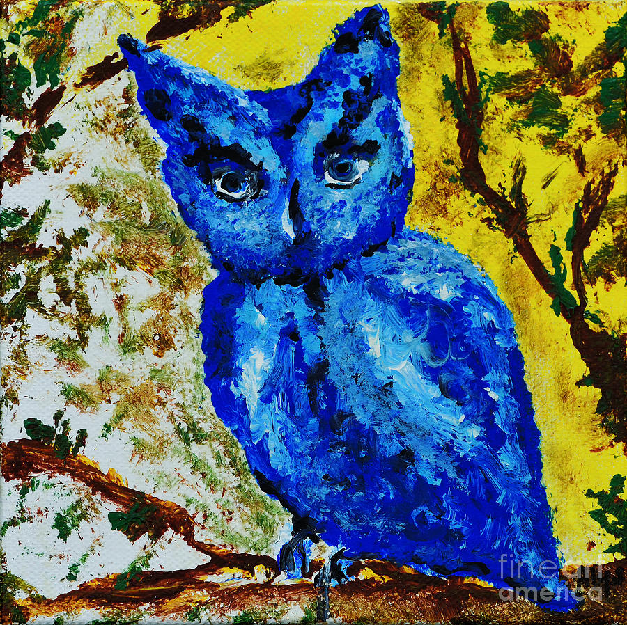 Little Blue Owl Painting by Alys Caviness-Gober