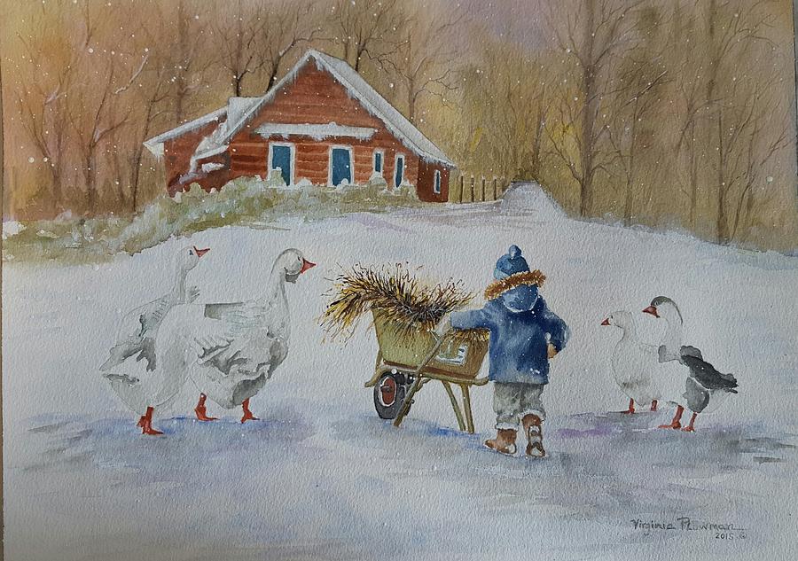 Download Little boy and his geese Painting by Virginia Plowman