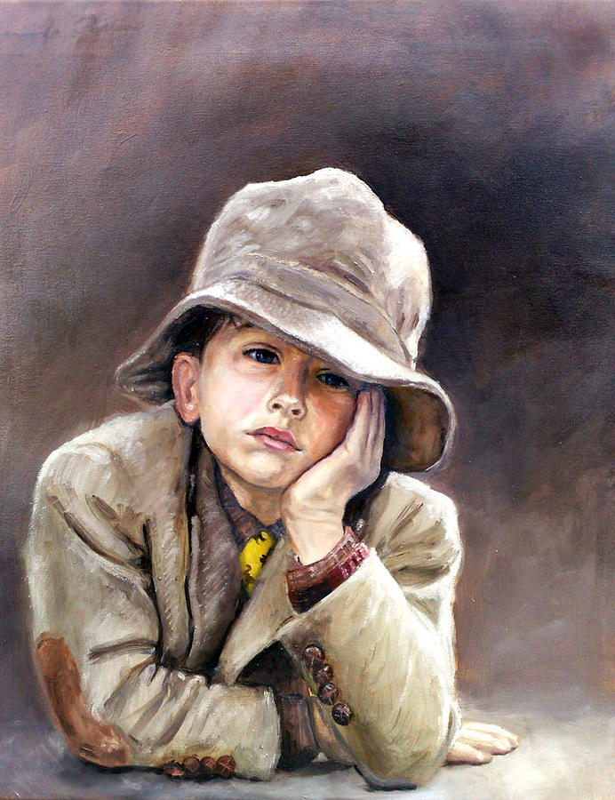 Little boy contemplating Painting by Gerardo R Madrigal - Pixels