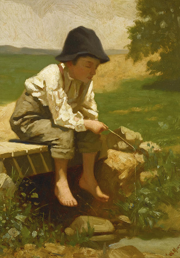 Little Boy Fishing  Painting by William Morgan