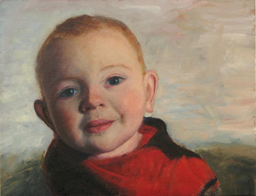 Portraits Painting - Little boy in red by Chris Neil Smith Portraits Painting - Little boy in red by Chris Neil Smith