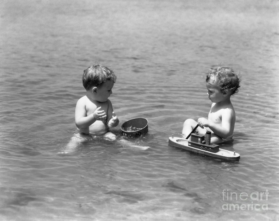 Little Boys Playing In The Ocean Photograph by H. Armstrong Roberts/ClassicStock