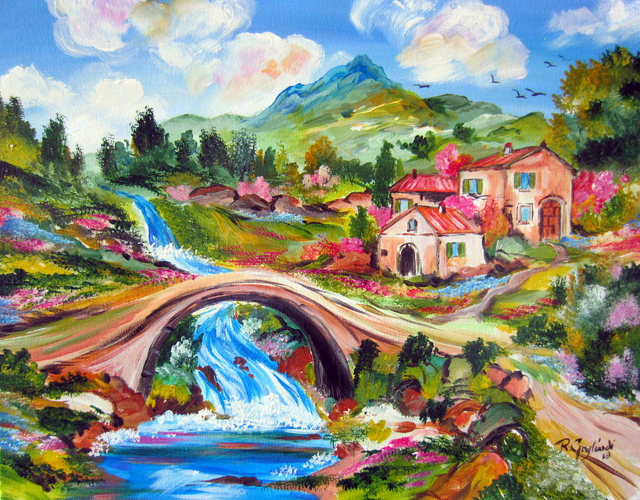 Little bridge and country farm Painting by Roberto Gagliardi