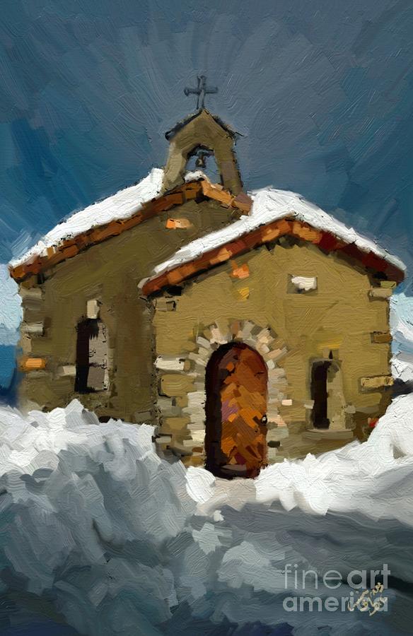 Little Brown Church Painting by Carrie Joy Byrnes