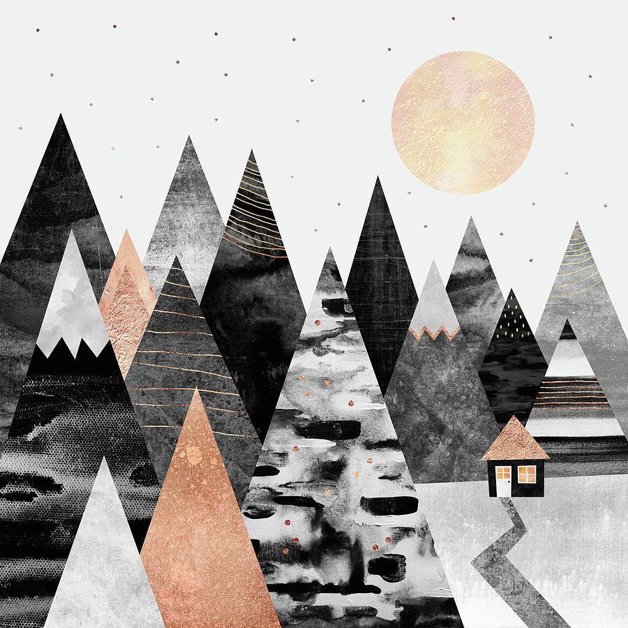 Mountain Digital Art - Little Cabin by Elisabeth Fredriksson