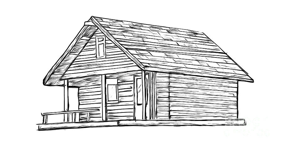 log cabin house drawing