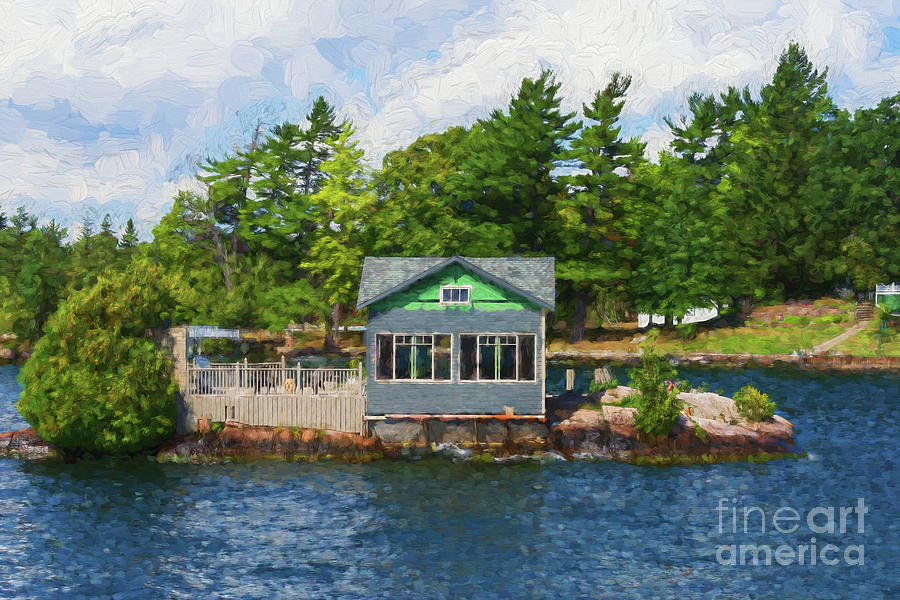 Little cabin on an island - painterly Photograph by Les Palenik