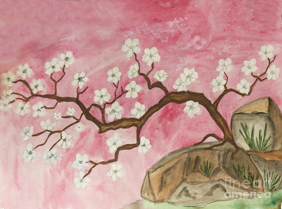 Little cherry tree with white flowers, painting Painting by Irina Afonskaya
