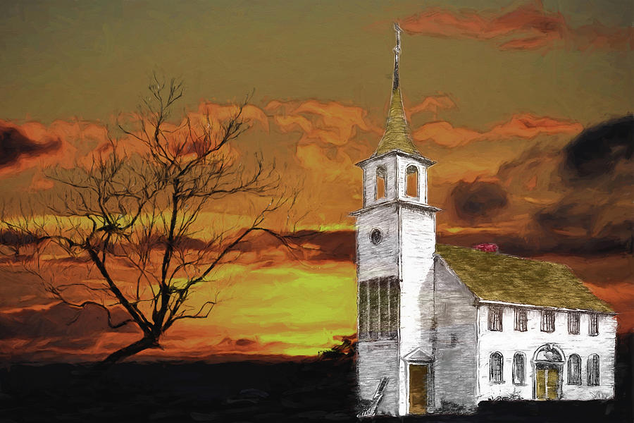 Little Church on the Prairie Digital Art by John Haldane