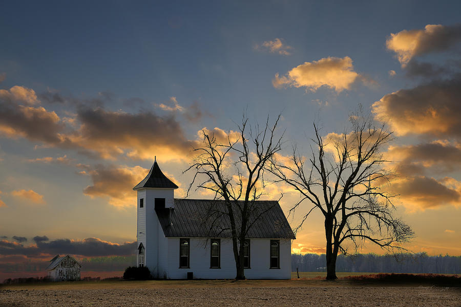 Sunset Photograph - Little Church On The Prairie by Theresa Campbell