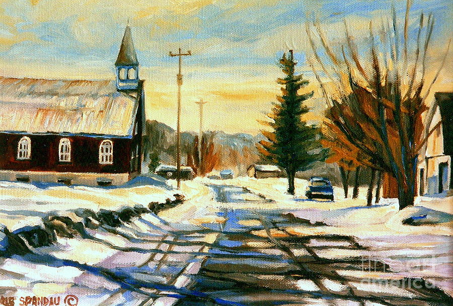 Little Country Church In Winter Rural Quebec   Painting by Carole Spandau