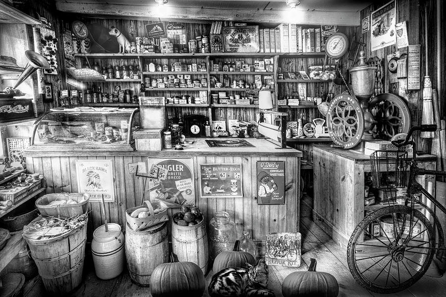 Little Country Grocery in Black and White Photograph by Debra and Dave Vanderlaan