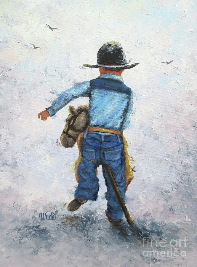 Little Cowboy Stick Horse Painting by Vickie Wade