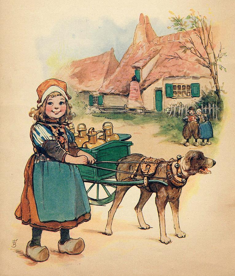Little Dutch Girl with Milk Wagon Painting by Reynold Jay
