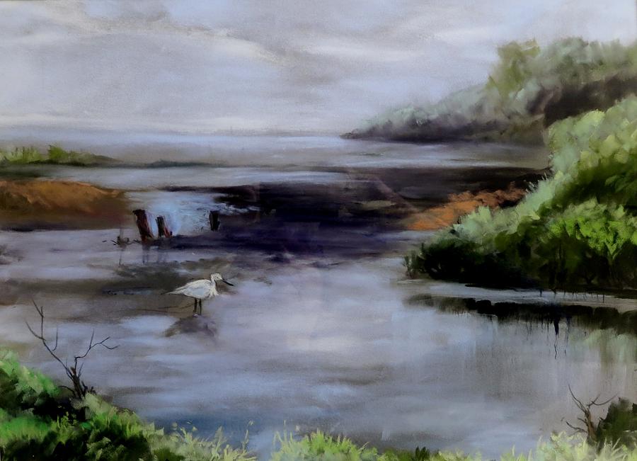 Little Egret on the Saltmarsh Painting by Angelina Whittaker Cook