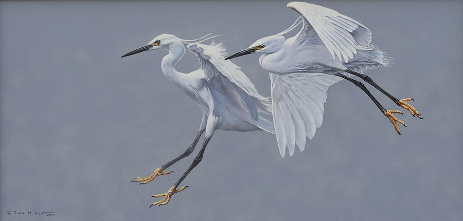 Little Egrets in Flight Painting by Alan M Hunt
