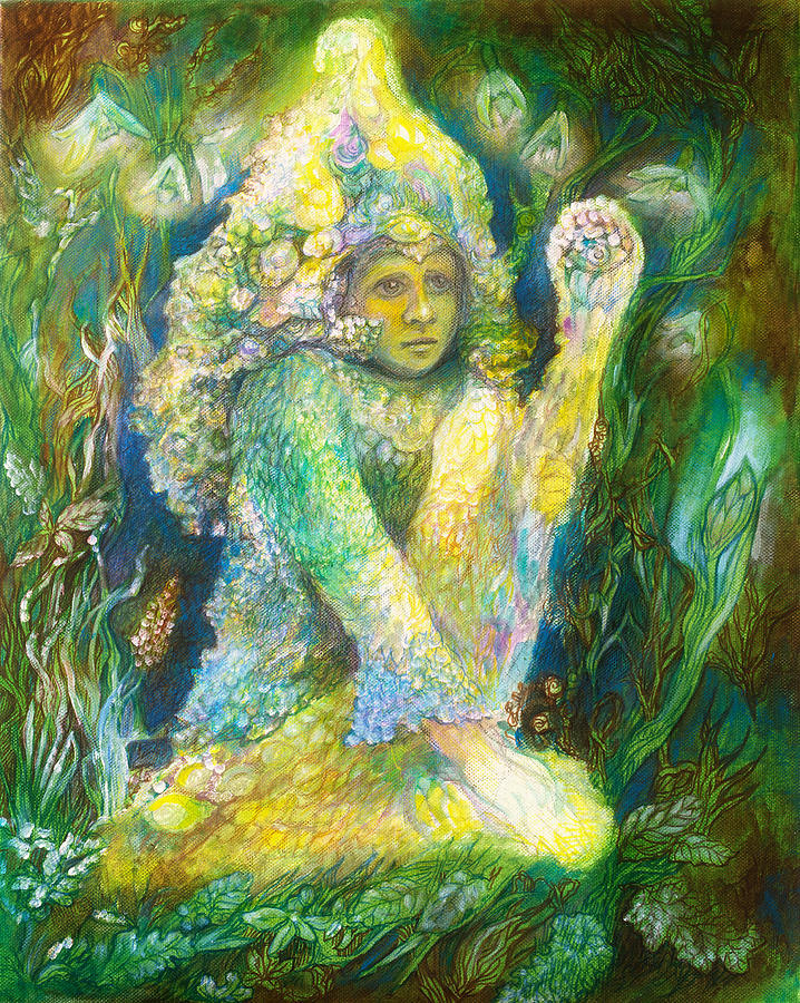 Little elven fairy spirit sitting in grass Painting by Miriama ...