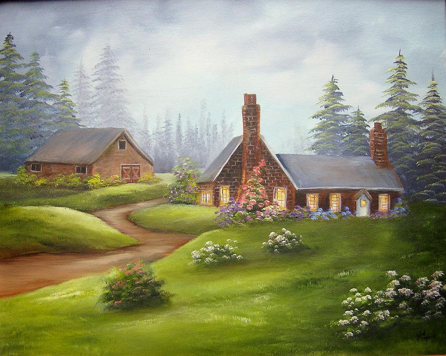 Little Farmhouse in the Country Painting by Debra Campbell