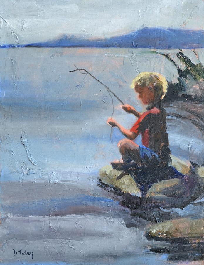 Little Fisherman Painting by Donna Tuten