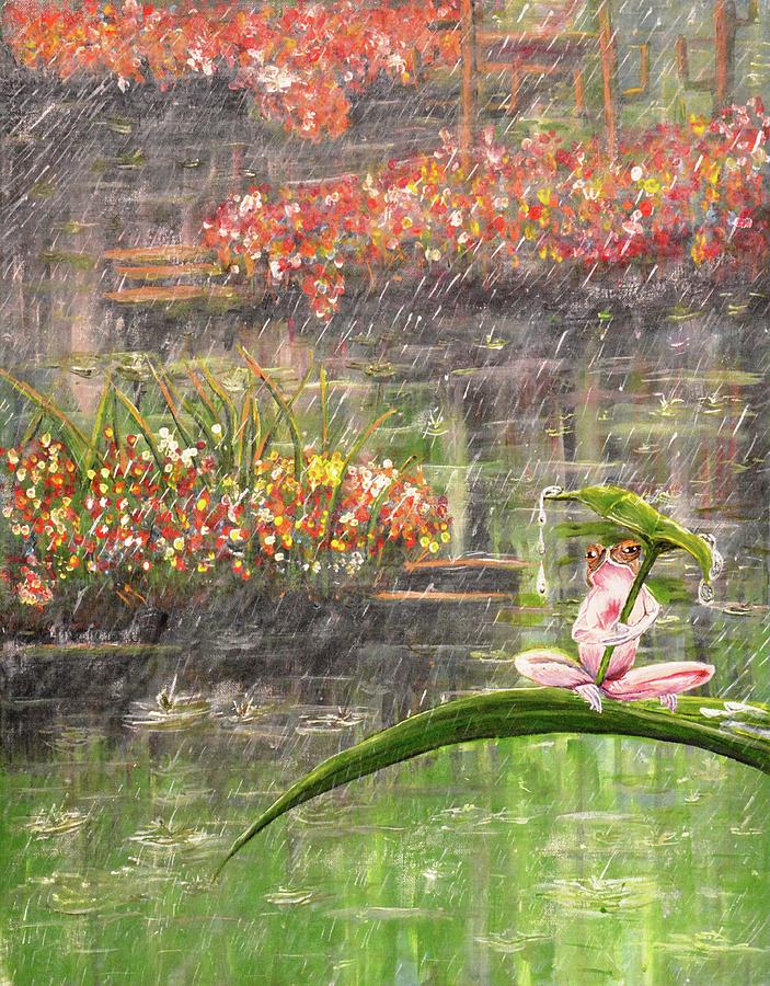 Nature Painting - Little Frog in the Rainy Pond by Medea Ioseliani