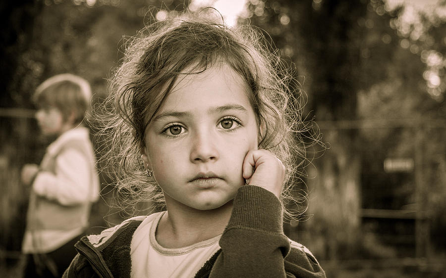 Little Gir With Big Black Eyes Photograph By Zoltan Albertini - Fine 