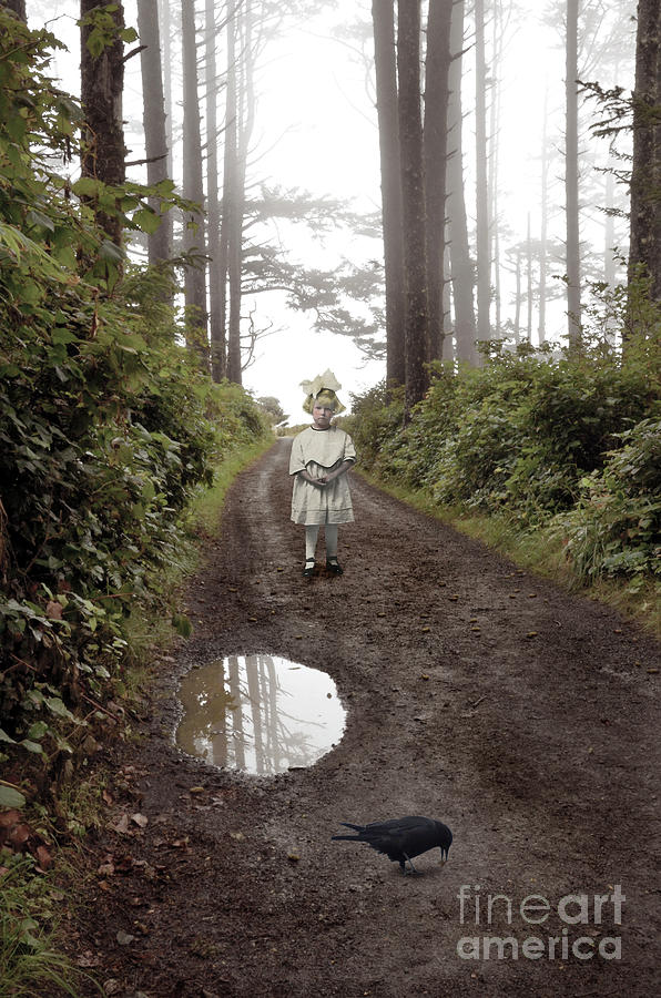 Little Girl and Crow on Wooded Path Photograph by Jill Battaglia