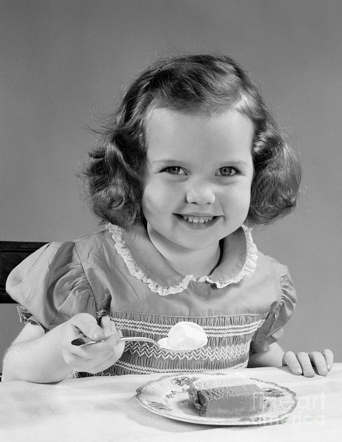 Ice Cream Photograph - Little Girl Eating Ice Cream, C.1950s by H. Armstrong Roberts/ClassicStock