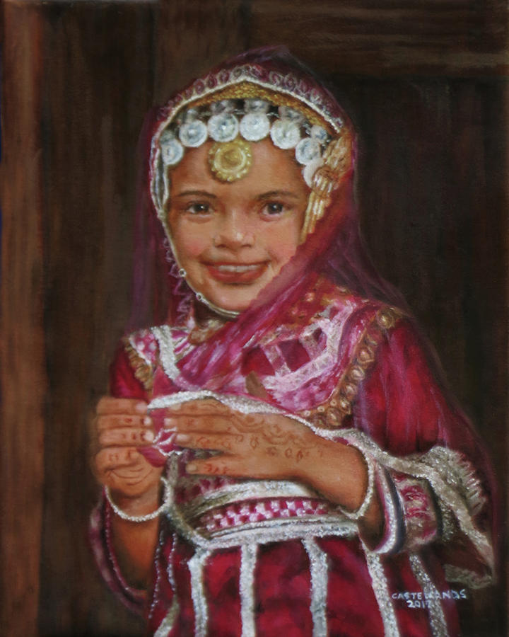 Portrait Painting - Little Girl in India by Sylvia Castellanos
