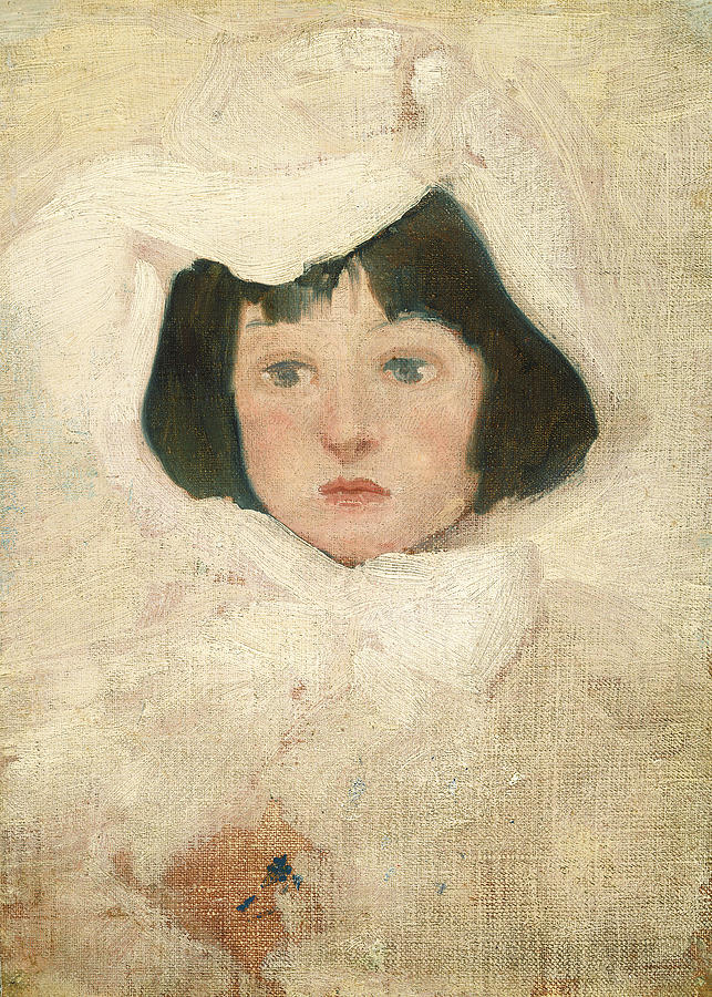Portrait Painting - Little Girl in White by American or British