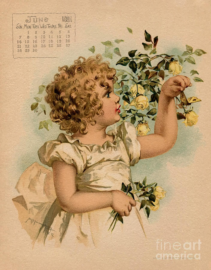 Little girl picking yellow roses Maud Humphrey Drawing by Heidi De Leeuw