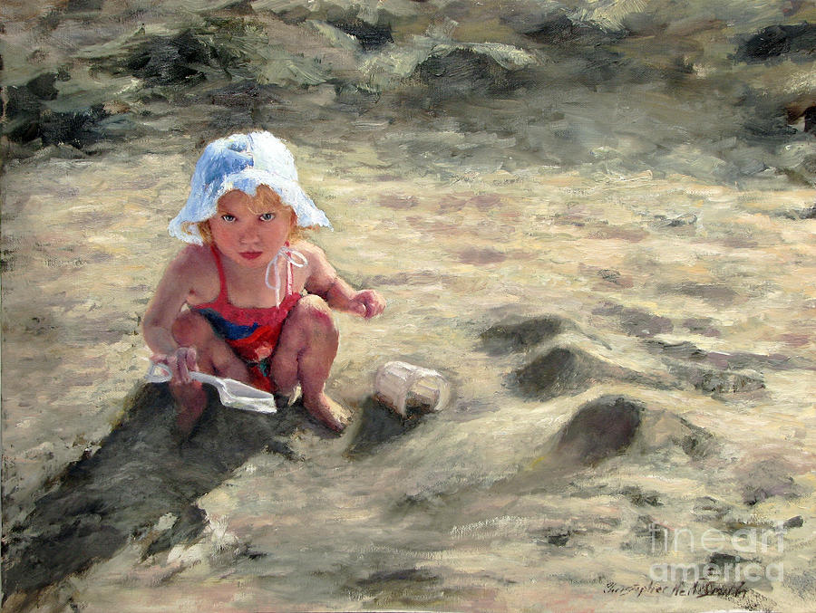 Nature Painting - Little girl playing by herself by Chris Neil Smith