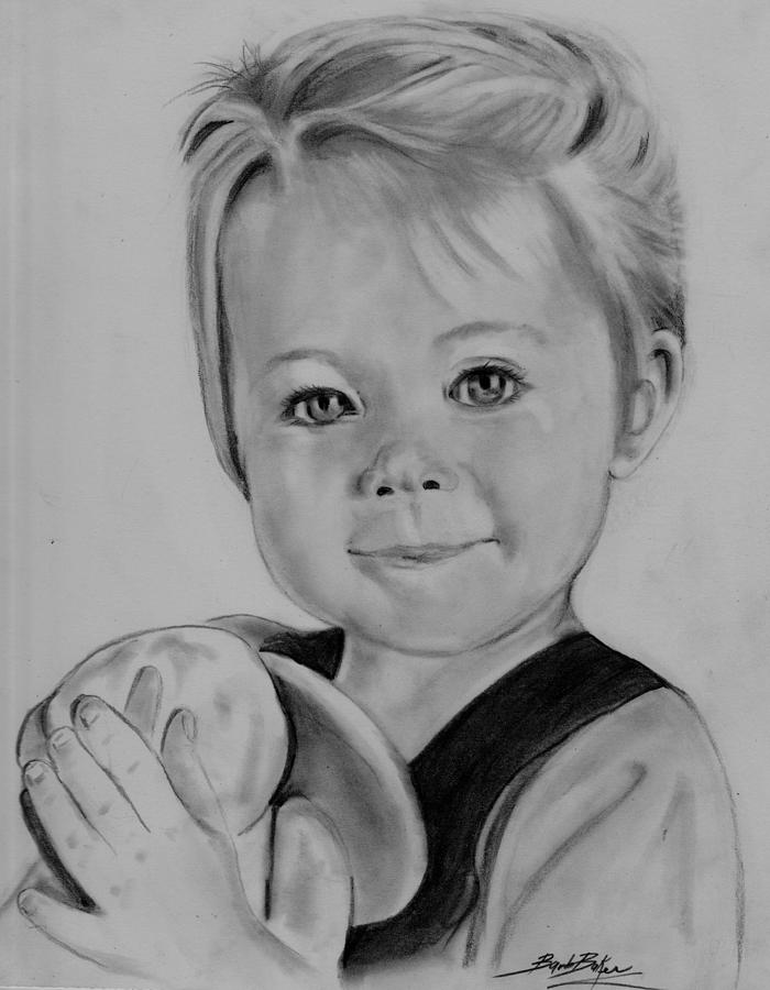 Little Girl w/ Rabbit Drawing by Barb Baker