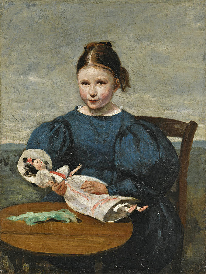 Jean-baptiste-camille Corot Painting - Little Girl with a Doll by Jean-Baptiste-Camille Corot