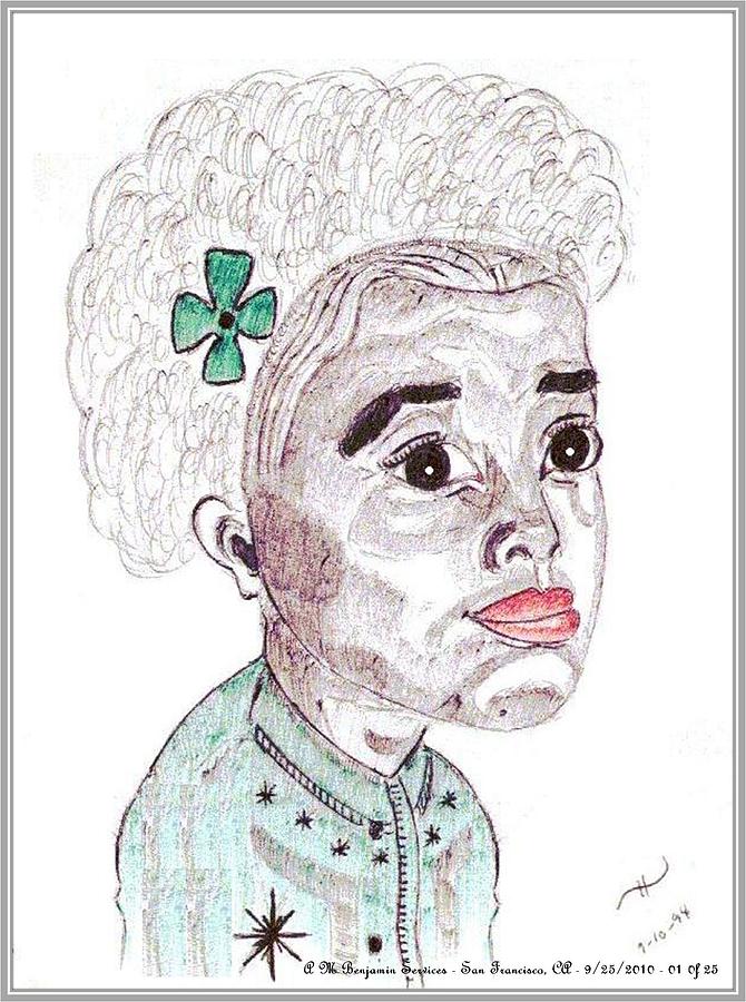 Young Black Girl Drawing - Little Girl With A Green Bow by Anthony Benjamin Young Black Girl Drawing - Little Girl With A Green Bow by Anthony Benjamin