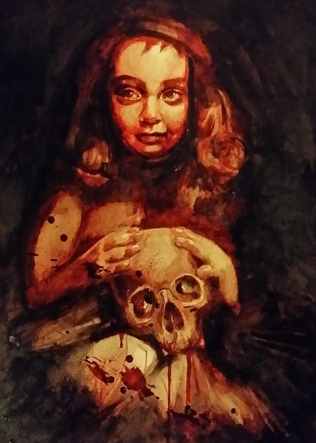 Little Girl With A Skull Painting by Ryan Almighty