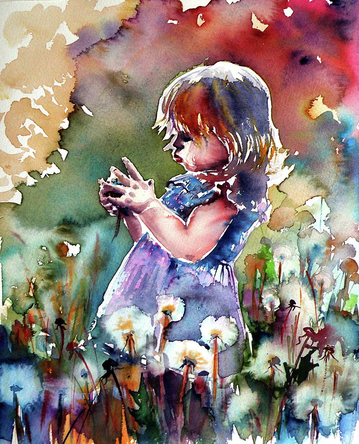 Little girl with dandelion Painting by Kovacs Anna Brigitta
