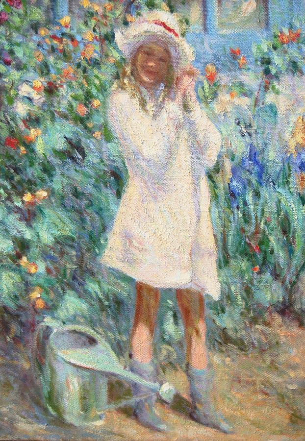 Claude Monet Painting - Little girl with roses / detail by Pierre Dijk