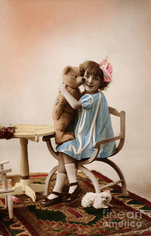 Vintage Photograph - Little Girl with Teddy Bear by Vintage Collectables
