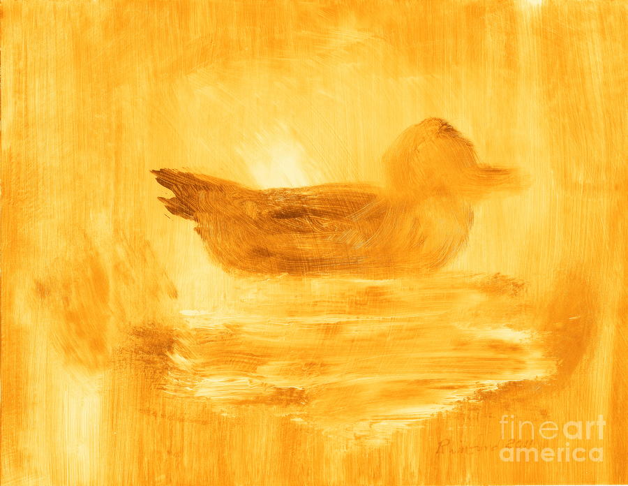 Little Gold Mallard Sitting in the Water 7 Painting by Richard W Linford