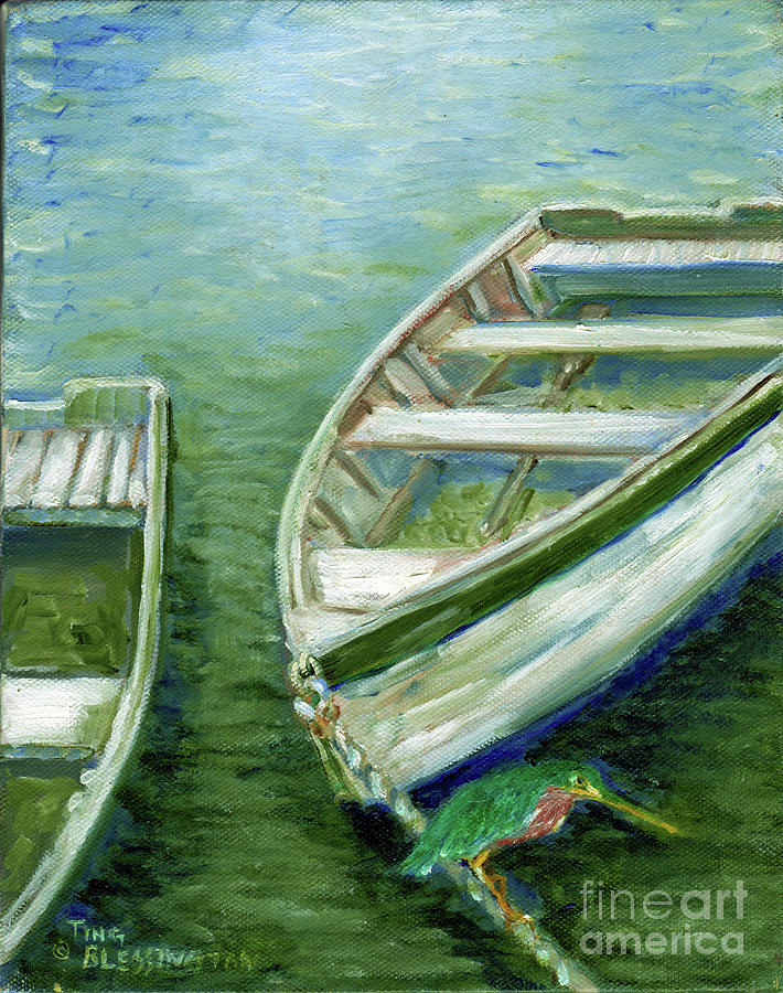 Little Green Egret on Bateau Painting by Doris Blessington