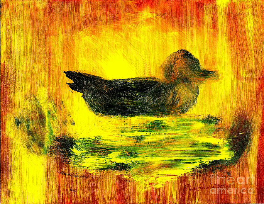 Little Green Mallard Sitting in the Water 3 Painting by Richard W Linford